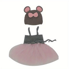 Mouse Gauze Dress & Wool Set for Newborn Photo Shoots