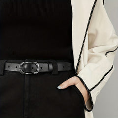 Women's Leather Belt Rectangular Pin Buckle Cowhide Belt