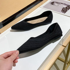 Women's Breathable Knit Flat Shoes Solid Pointed Toe Slip on Casual Shoes