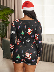 Christmas Casual Romper Women's Plus Graphic Print Long Sleeve
