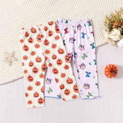 2pcs Pumpkin & Bell Print Cropped Leggings For Toddler Girls