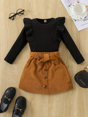 Toddler Girl's Ribbed Top & Corduroy Skirt Set Outfit for Spring Autumn