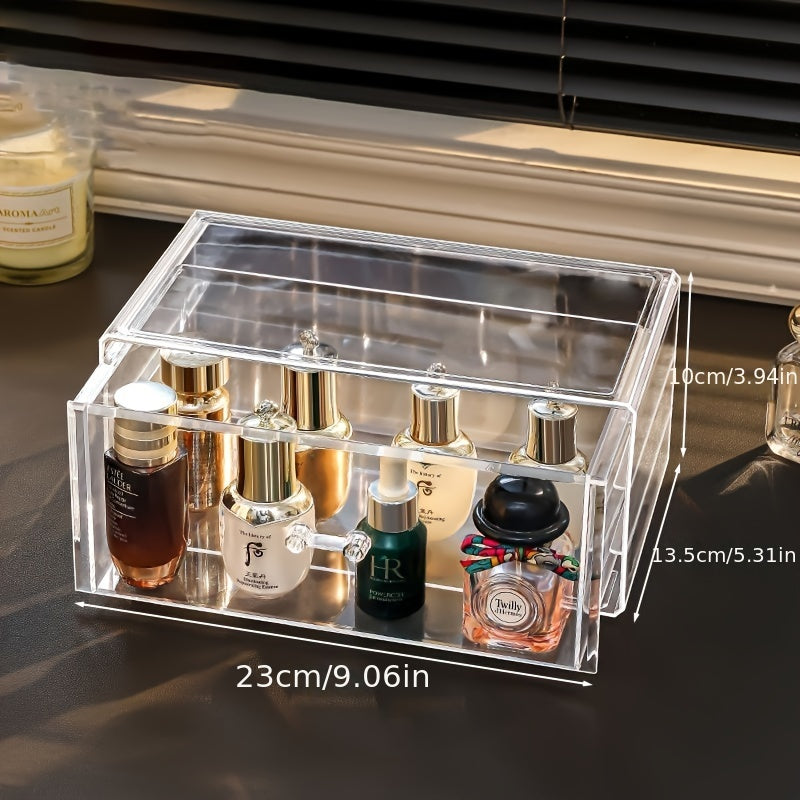 Clear Desktop Makeup Organizer With Drawers Dustproof Vanity Organizer