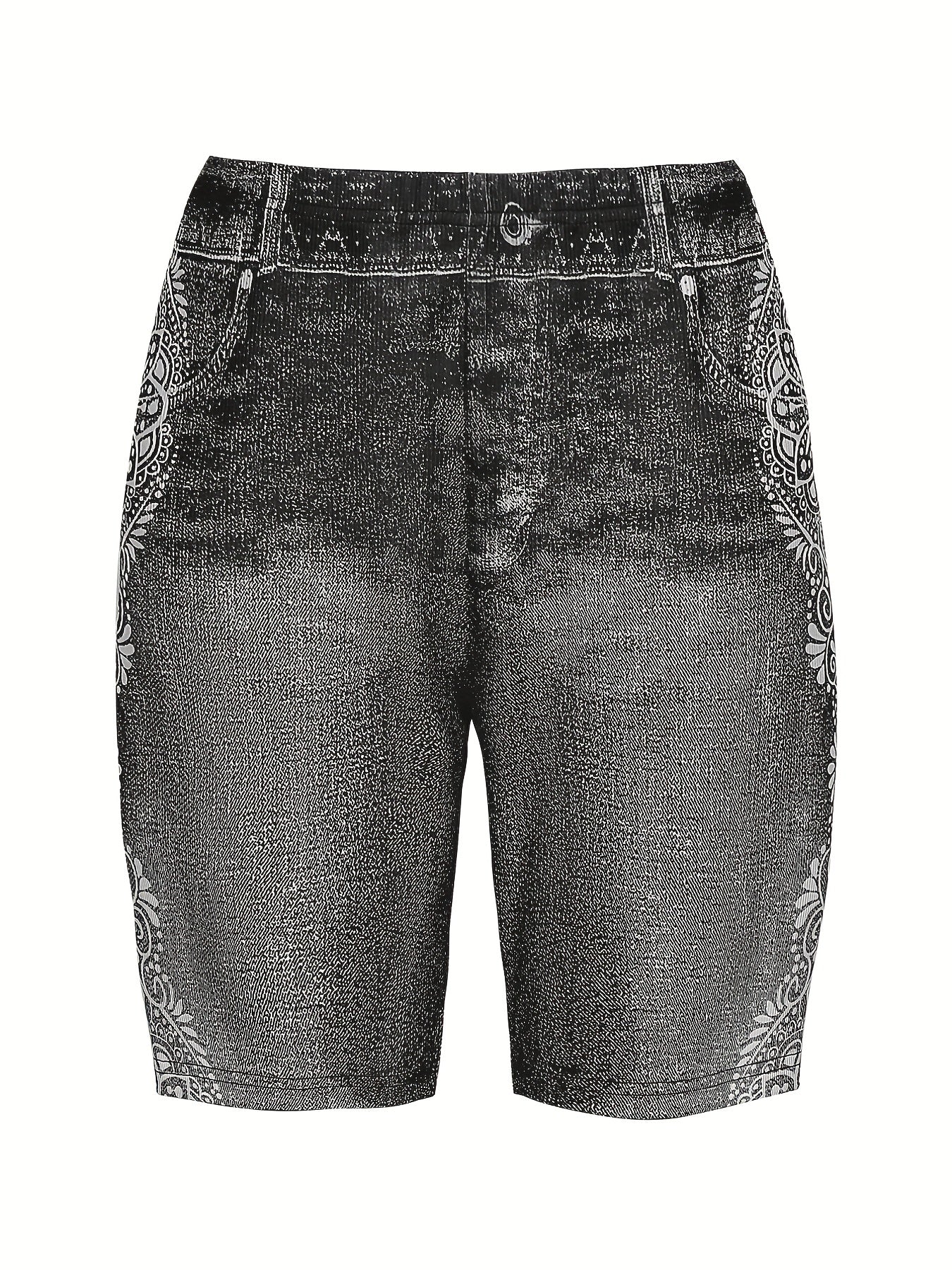 Denim & Lace Print High Rise Skinny Shorts