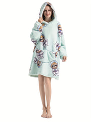 Sloth Pattern Fleece Hooded Wearable Blanket