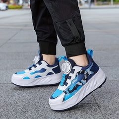 Boy's Roller Shoes with Rotating Buckle Detachable Wheels