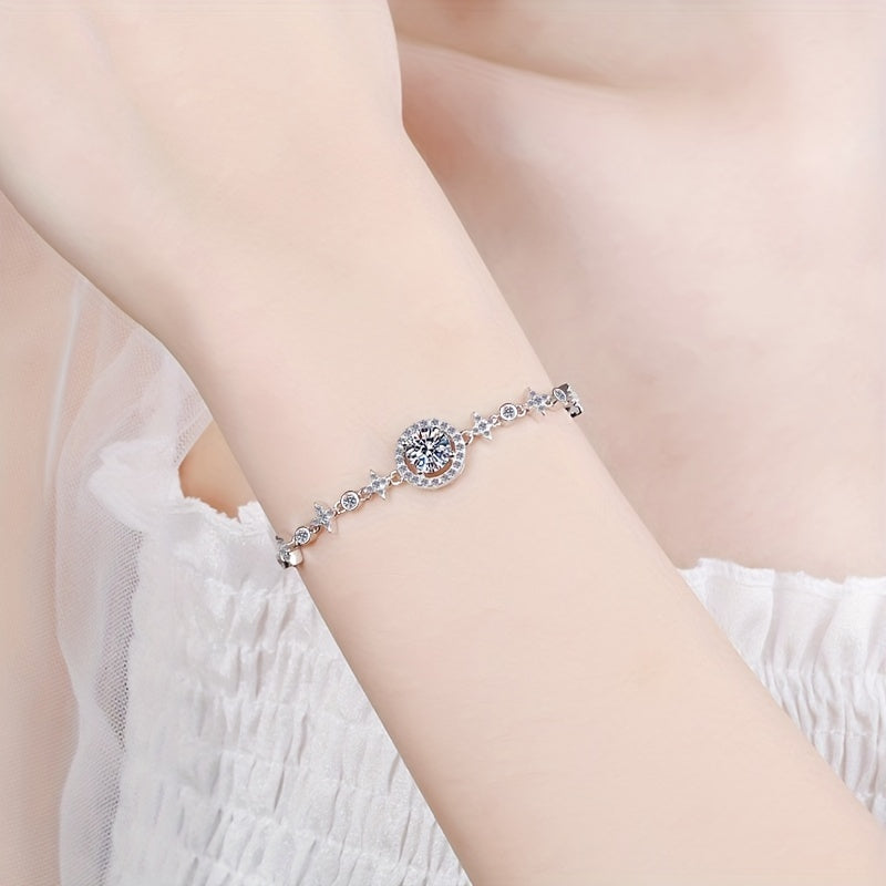 1Ct Classic Moissanite Star Round Bracelet S925 Silver Engagement Wedding Gift