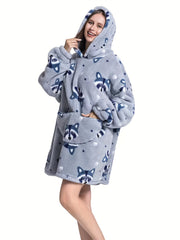 Plus Size Raccoon Print Flannel Hooded Wearable Blanket