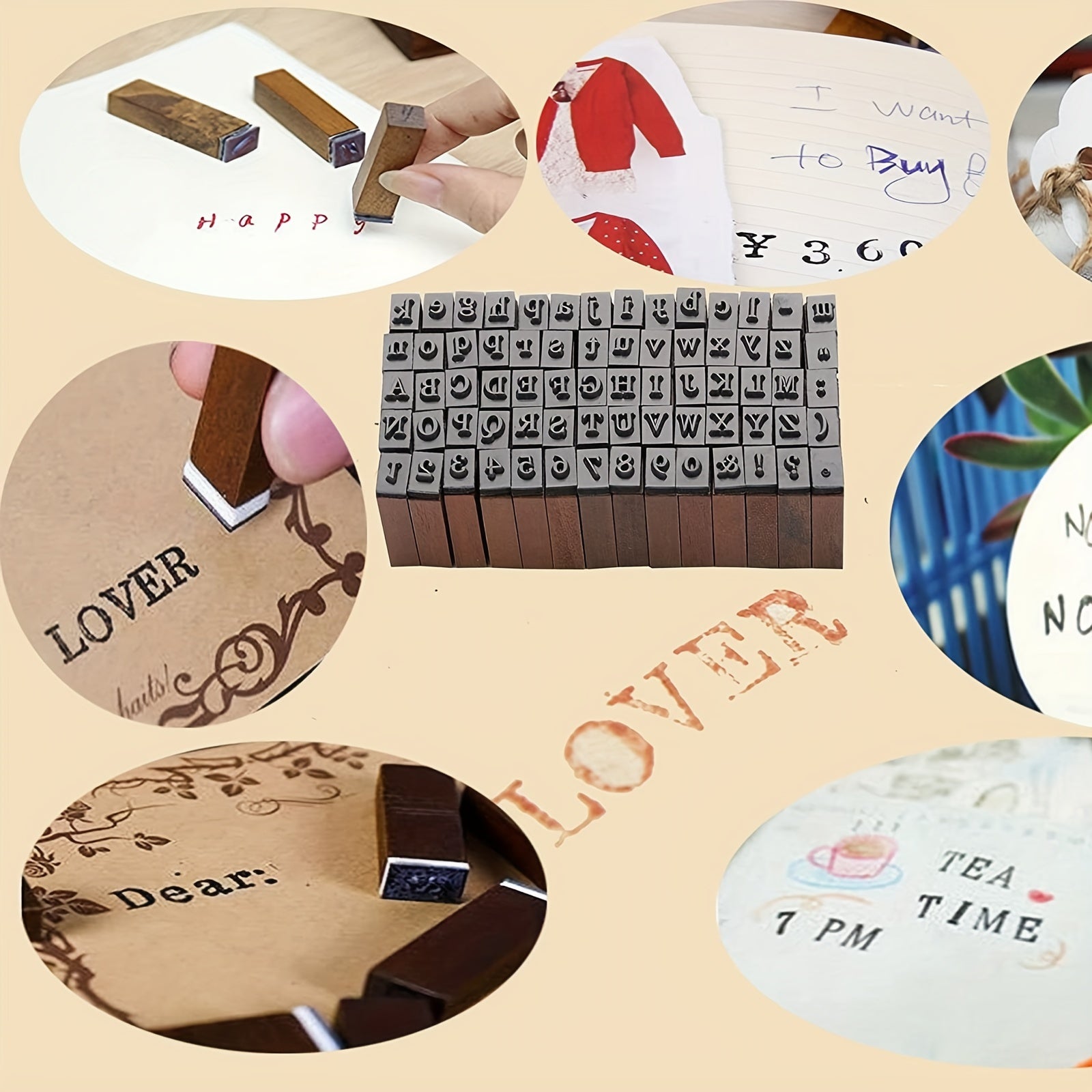 70pcs Rubber Stamp Letters Alphabets Set Vintage Wooden Number and Symbol Stamps