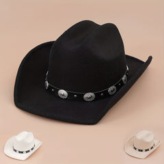 Oval Rivet Belt Cowboy Hat Western Solid Jazz Fedora Cap