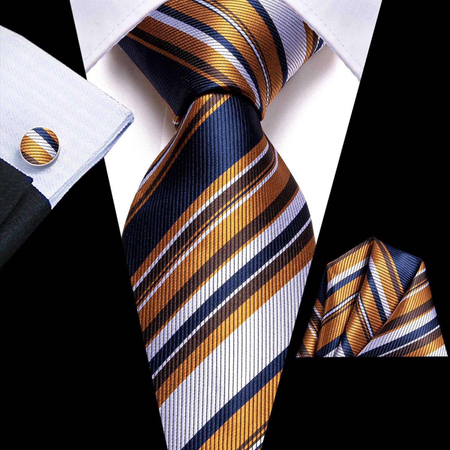 Striped Necktie Set With Cufflink for Party Wedding