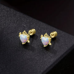 Heart Opal Crown Stud Earring Golden Mini Animal Earrings