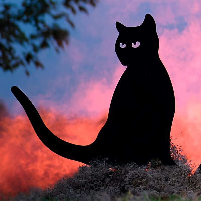 Halloween Garden Witch Cat Silhouette Pile Statue