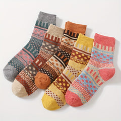 5 Pairs Geometric Pattern Mid Tube Socks for Women