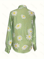 Floral Print Long Sleeve Button-Up Blouse