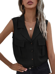 Sleeveless Button Vest Blouse for Summer Women's Clothing