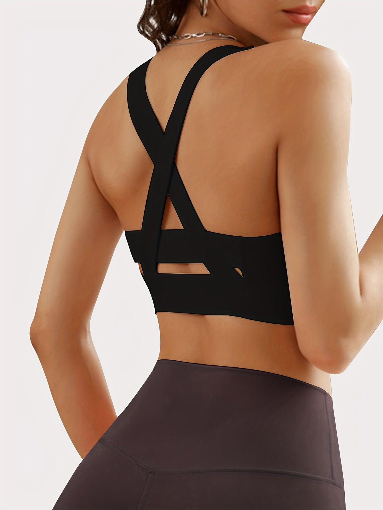 Sporty Bra Zip Front Criss Cross Straps Crop Tank Top