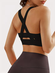 Sporty Bra Zip Front Criss Cross Straps Crop Tank Top