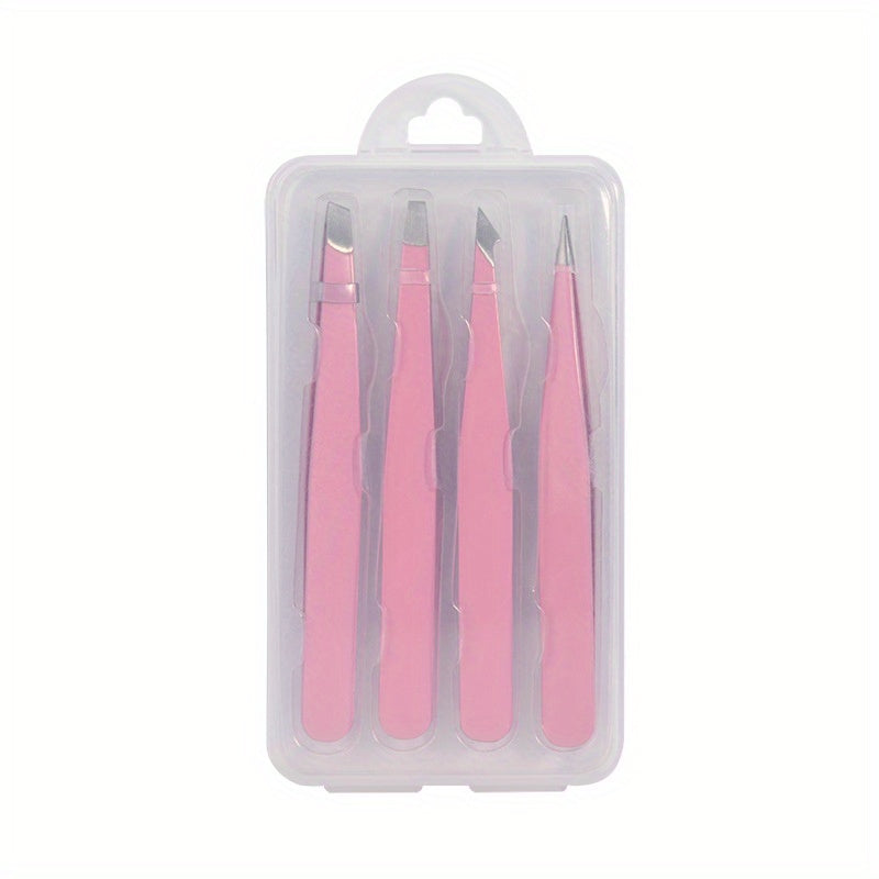 4pcs Eyebrow Tweezers Set with Storage Case