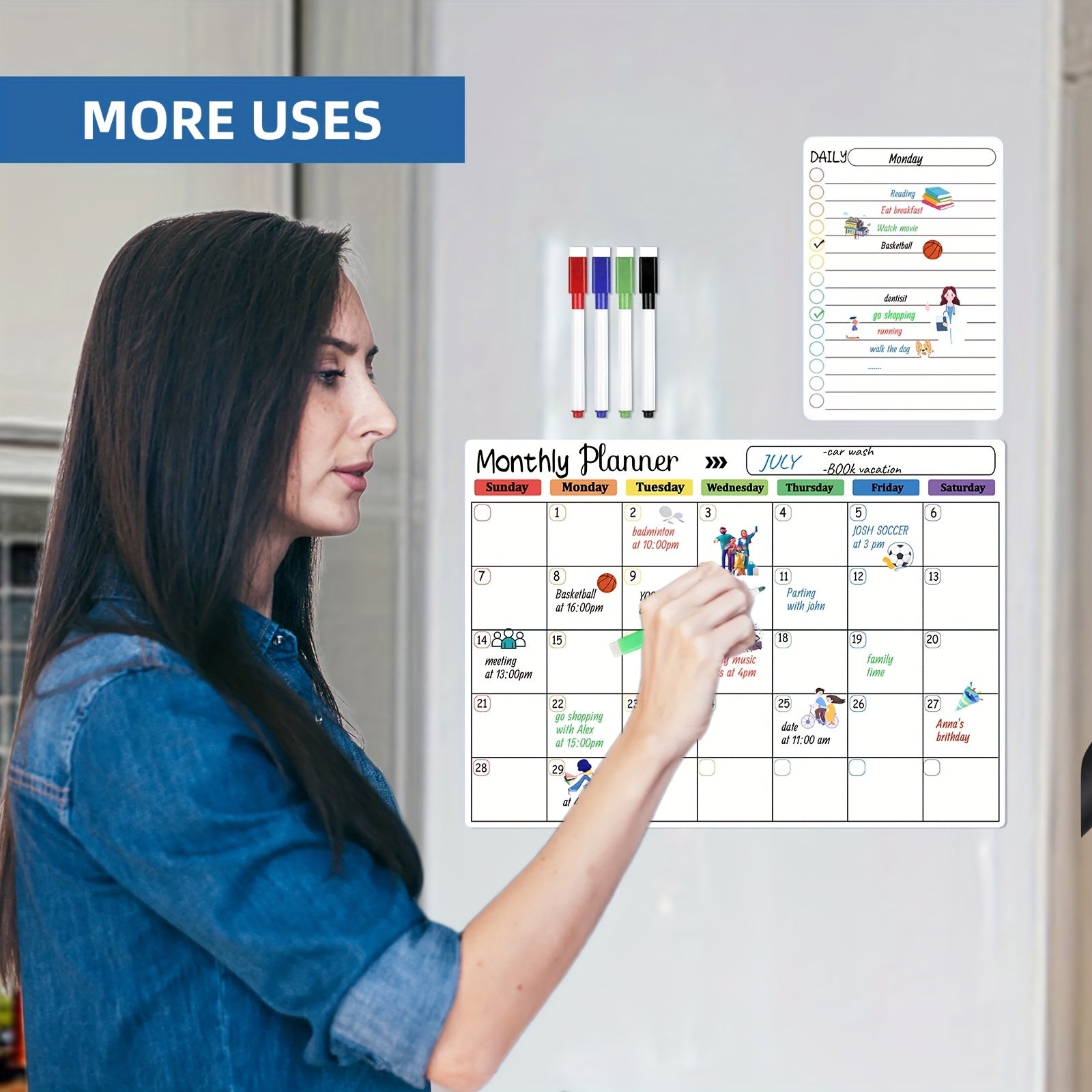 3pcs Magnetic Dry Erase Fridge Calendar Weekly Planner