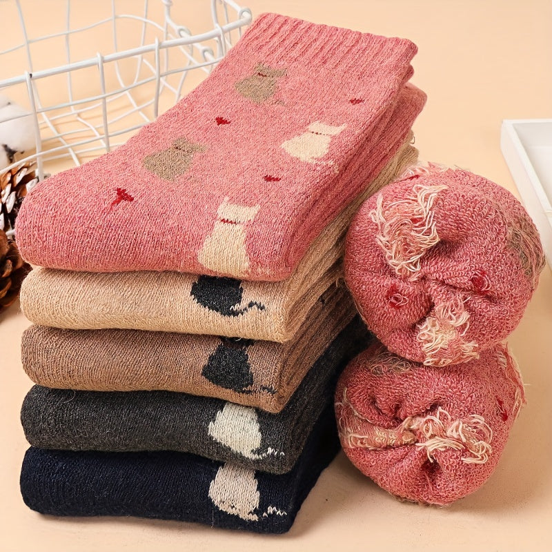 5 Pairs Cute Cat Print Socks Mid Tube Women's Stockings