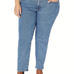 Solid Button Fly Stretch Straight Leg Jeans