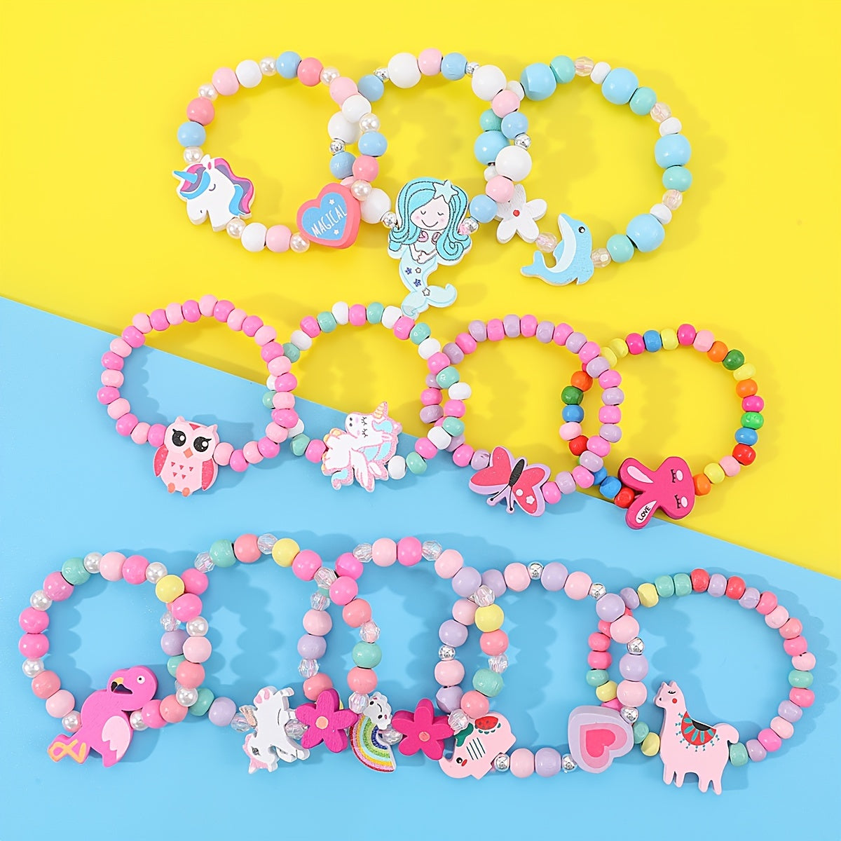 12pcs Makersland Bracelets For Teen Kids Colorful Wood Bead Bracelets
