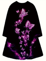 Dreamy Butterfly Graphic Crew Neck Long Sleeve Dress