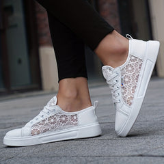 Women's Lace Skate Shoes Breathable Hollow Out Flat Sneakers