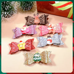 6pcs Sequin Santa Deer Tree Hairpins Hair Clips Girls Kids