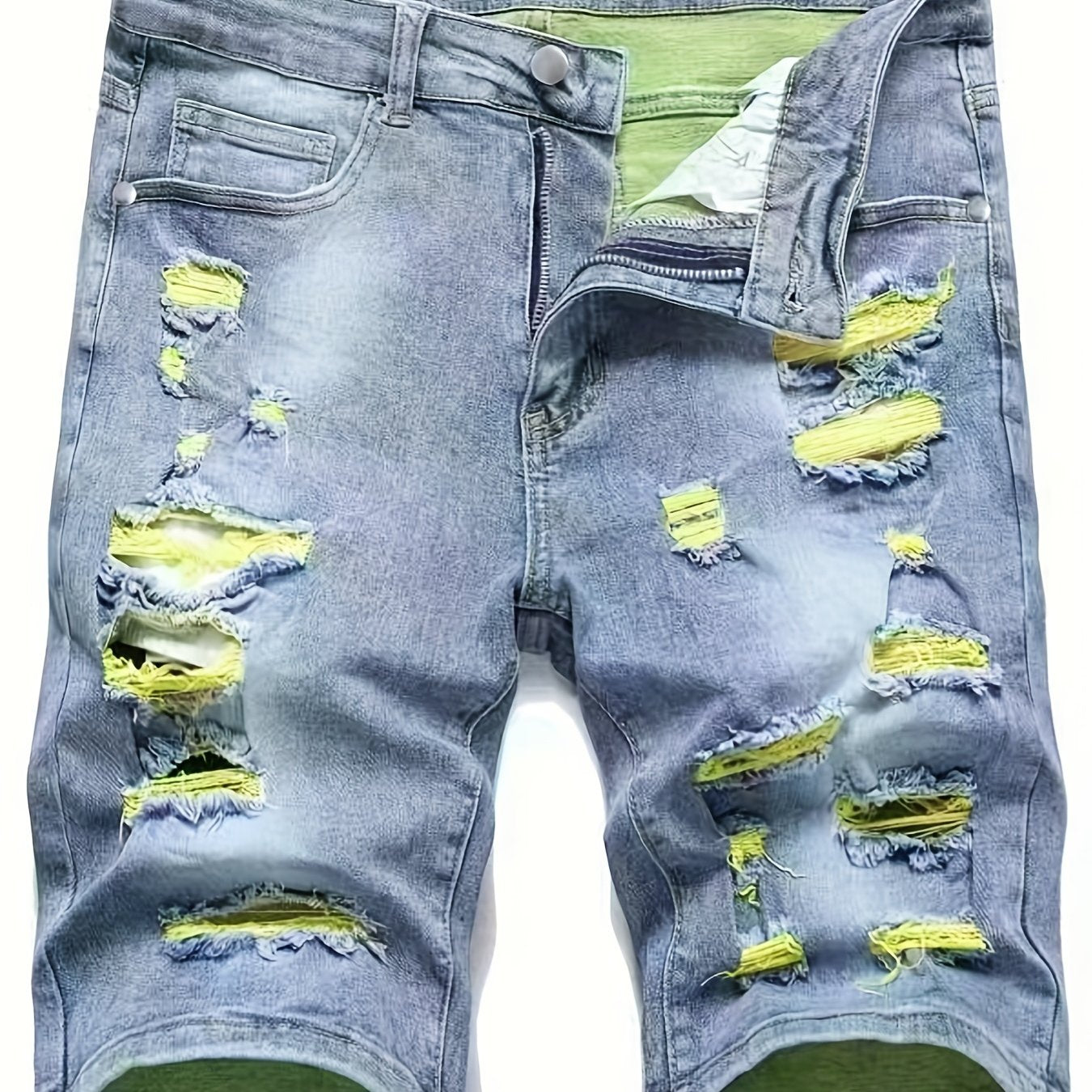 Men's Ripped Denim Shorts Loose Fit Distressed Summer Street Style