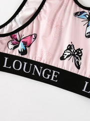 Sporty Underwear Set Women's Plus Butterfly Print Letter Tape