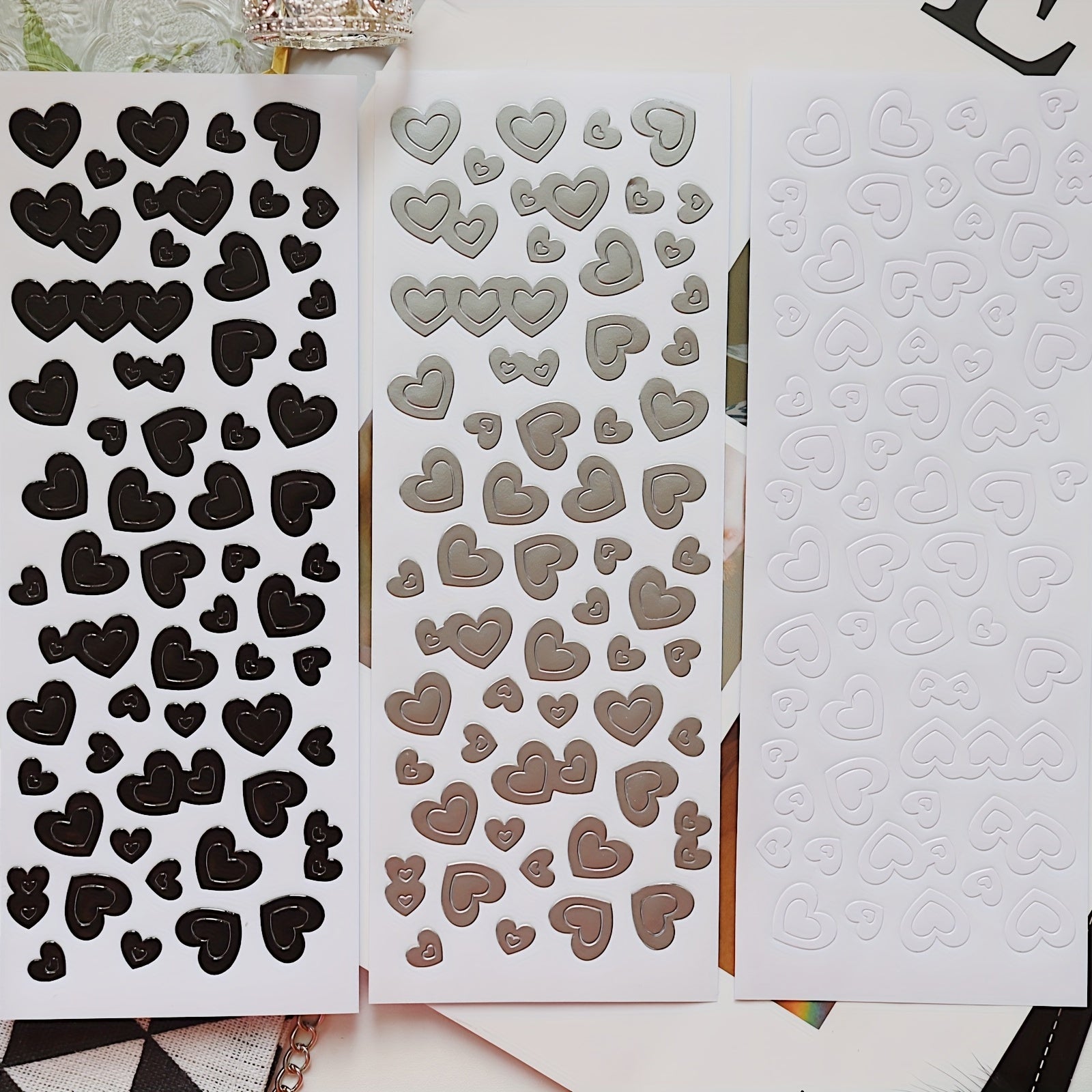 3pcs Silver Minimalist Decorative Heart Butterfly Letter Star Stickers