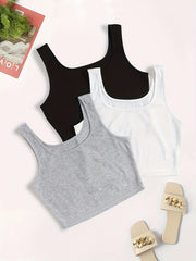 Solid Tank Top 3 Pack Casual Scoop Neck Summer Tank Top