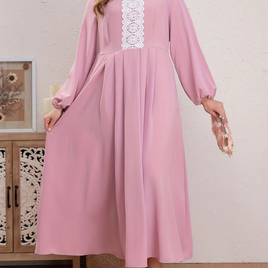 Colorblock Lace Panel Long Sleeve Maxi Dress