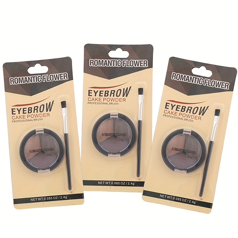 3-Color Eyebrow Powder Set with Brush - Waterproof & Long-Lasting