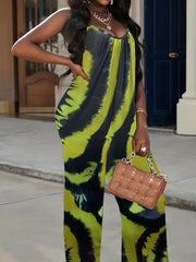 Abstract Ripple Print Jumpsuit Spaghetti Strap Wide Leg Jumpsuit