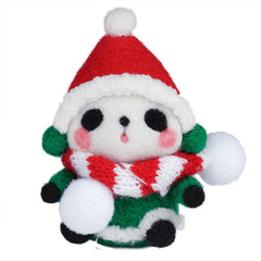 Wool Needle Felting Kit for Beginners - Green Coat Panda Doll DIY Material Pack