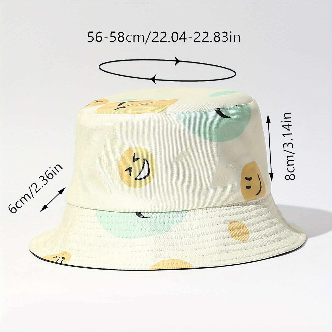 Cartoon Smiling Print Bucket Hat Yellow Lightweight Sunscreen Fisherman Cap