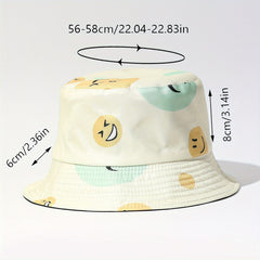 Cartoon Smiling Print Bucket Hat Yellow Lightweight Sunscreen Fisherman Cap