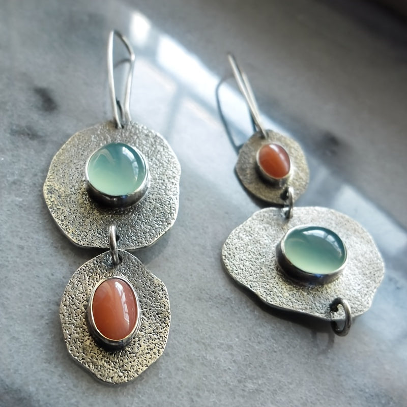 Bohemian Asymmetric Vintage Earrings, Synthetic Gemstone 1Pair