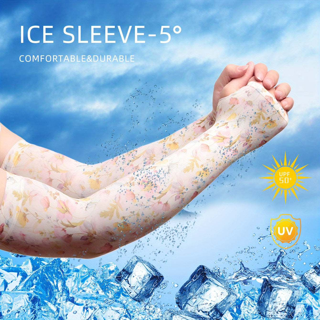 Ice Sleeves Floral Leaf Print UV Gloves Outdoor Sunproof Anti-mosquito