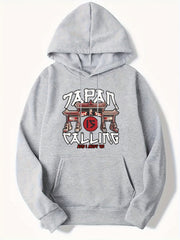 Japanese Architecture Print Men's Hooded Sweatshirt for Autumn Winter