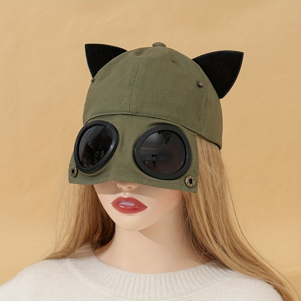 Vintage Flip Sunglasses Baseball Cap Aviator Cartoon Ear Sports Hat