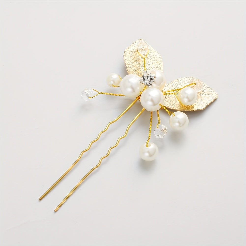 Golden Leaf Rhinestone Pearl Hairpin Bridal Bobby Pin Wedding Hair Accessories