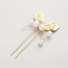 Golden Leaf Rhinestone Pearl Hairpin Bridal Bobby Pin Wedding Hair Accessories