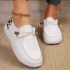 Leopard Print Slip On Canvas Loafers Low Top Flat Shoes
