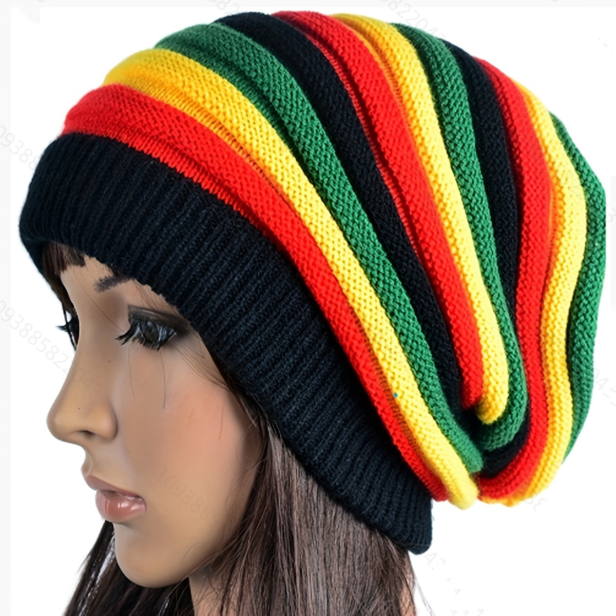 Rainbow Striped Slouchy Beanie Warm Knit Hat Elastic Turban Hat