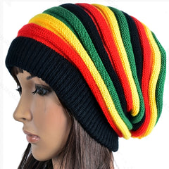 Rainbow Striped Slouchy Beanie Warm Knit Hat Elastic Turban Hat