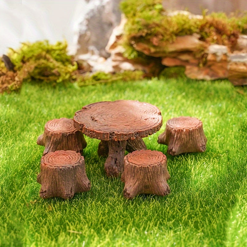 5pcs Mini Tree Stump Garden Art Resin Ornaments